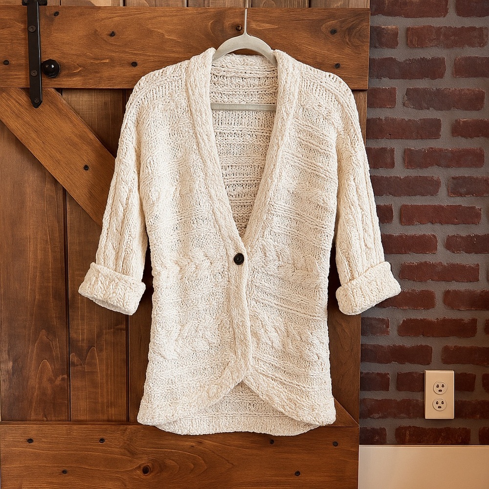 Norm Thompson 100% Cotton Hand Knit Cardigan Sweater L – Made in Peru